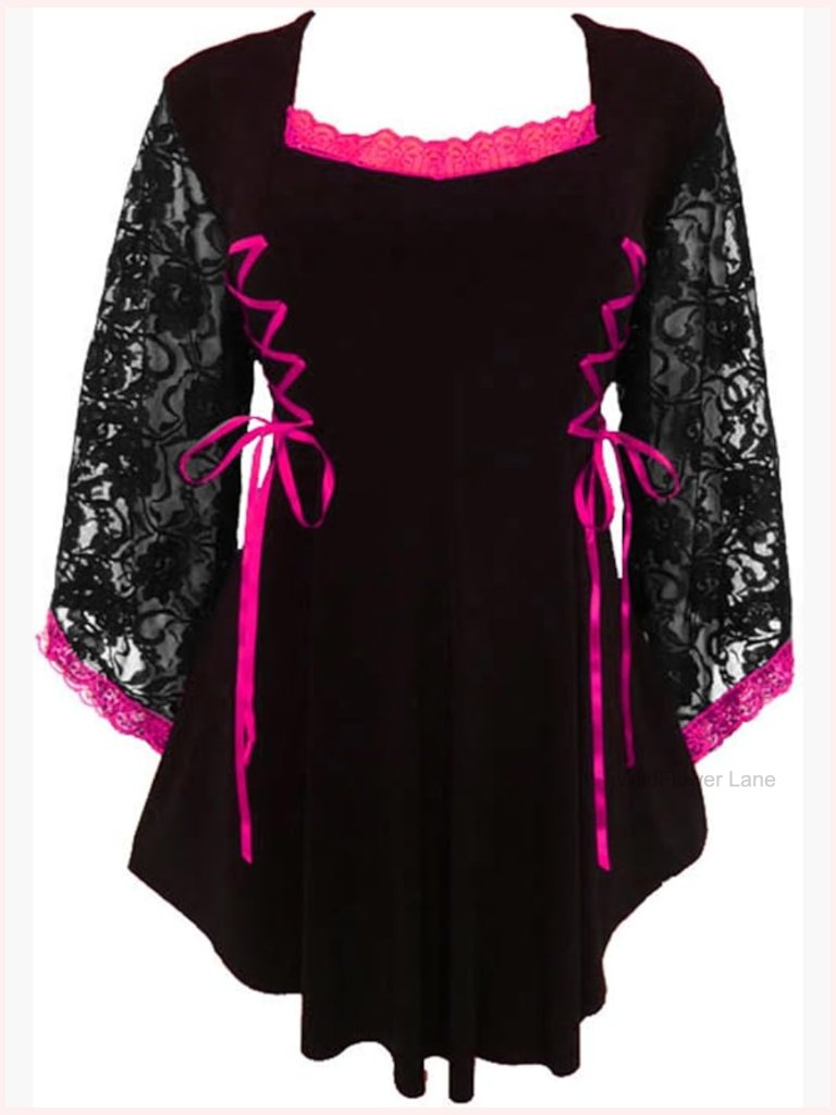 Victorian Gothic Corset Top With Lace Sleeves